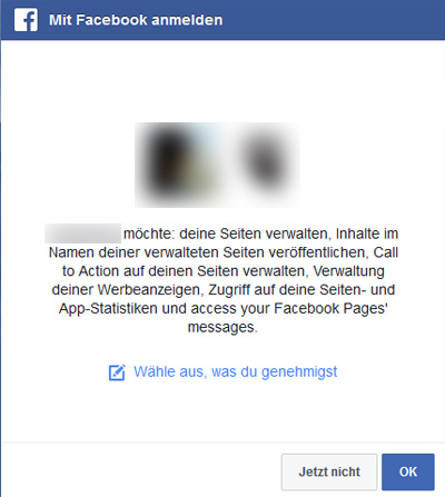 Screenshot einer Facebook-Info über Zugriffsrechte einer Facebook-App.